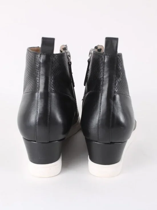 Linea Paolo Wedge Sneakers Felicia Sz 11M Black Zipper Leather 2" Wedge Sneakers - Picture 3 of 8